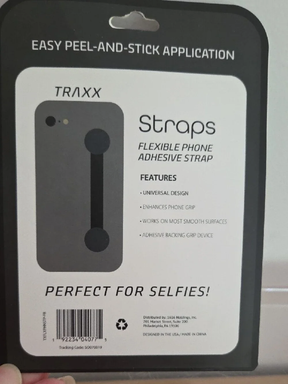 Flexible Phone Adhesive Strap - Black & Silver NIP